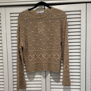 Zara Women's Crochet Tan Sweater